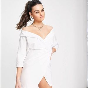 ASOS DESIGN off shoulder shirt mini dress with wrap skirt in white *SOLD OUT*